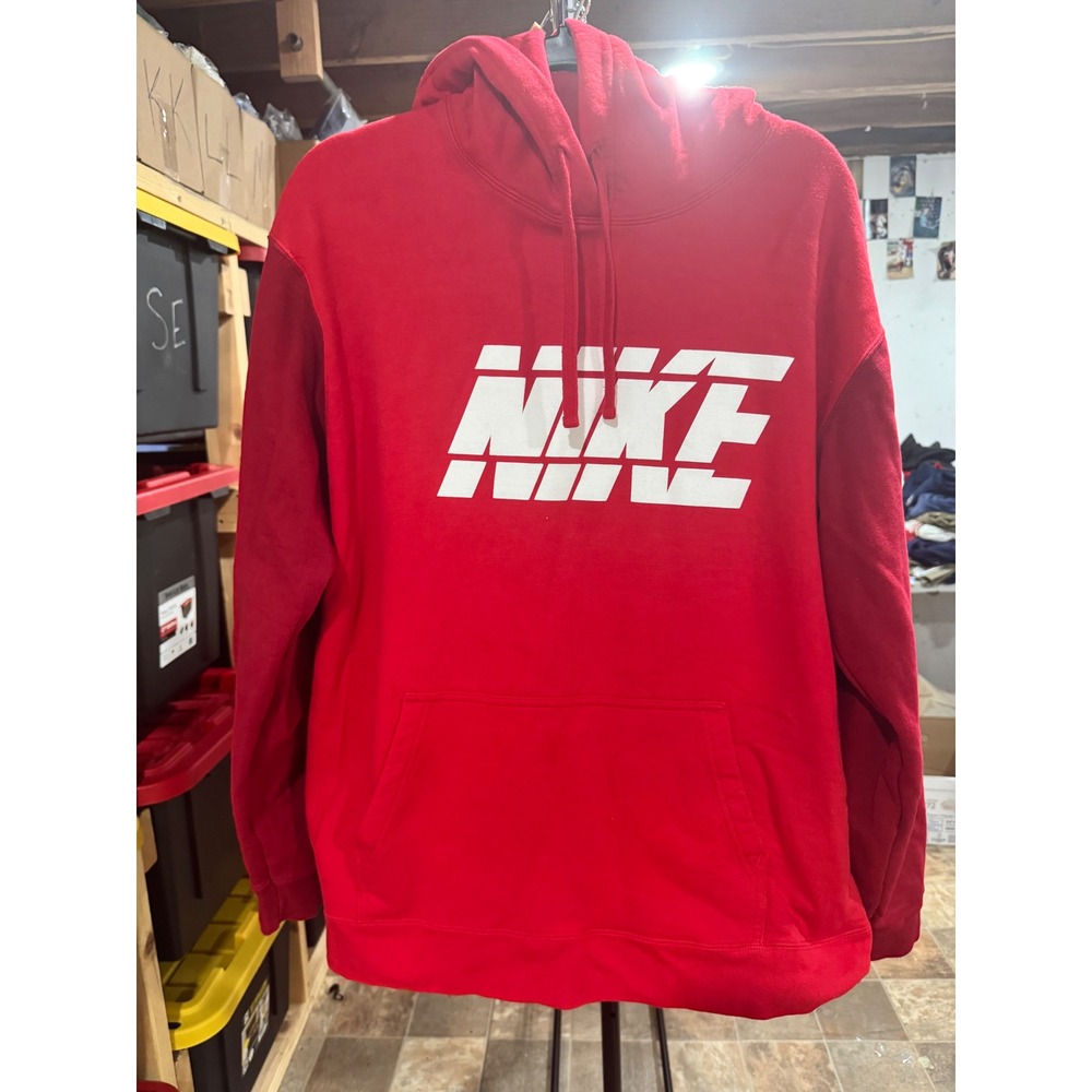 Nike Sportswear Red Pullover Hoodie Distorted Graphic Logo Mens XL